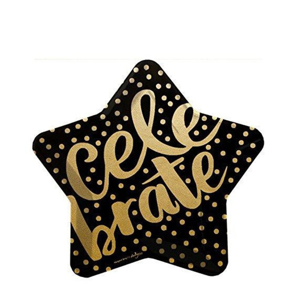 Celebrate Black and Gold Star Shape Dessert Paper Plates